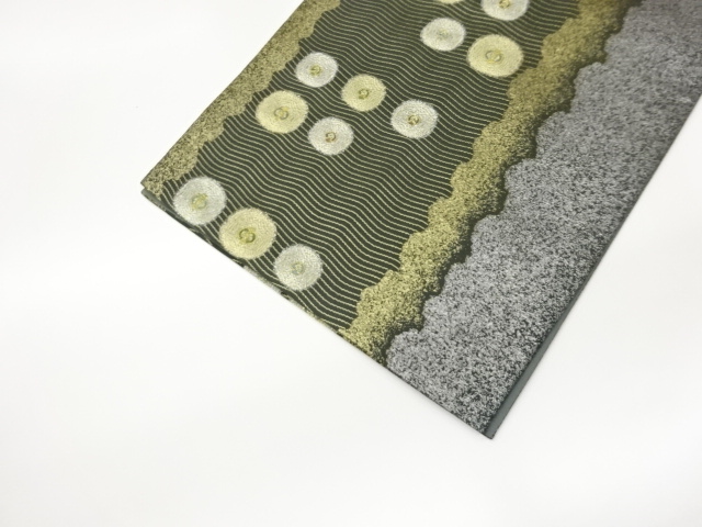  抽象縞に丸模様織出し袋帯